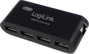 HUB extern LOGILINK, porturi USB: USB 2.0 x 4, conectare prin USB 2.0, alimentare retea 220 V, negru, „UA0085” (include TV 0.8lei)