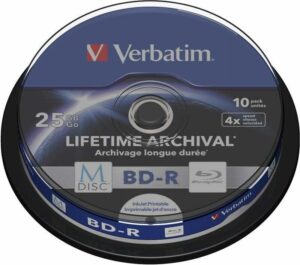 BD-R VERBATIM 25GB, viteza 4x, 10 buc, spindle, printabil, „MDISC Lifetime Archival” „43825”