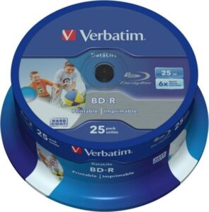 BD-R VERBATIM 25GB, viteza 6x, 25 buc, Single Layer, spindle, printabil, „Wide Inkjet Printable” „43811”