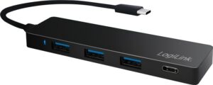 HUB extern LOGILINK, porturi USB: USB 3.0 x 3, USB 3.1 Type C, conectare prin USB 3.2 Type C, cablu 0.1 m, negru, „UA0311” (include TV 0.8lei)