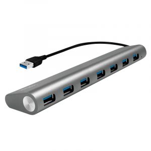 HUB extern LOGILINK, porturi USB: USB 3.0 x 7, conectare prin USB 3.0, cablu 0.1 m, argintiu, „UA0308” (include TV 0.8lei)
