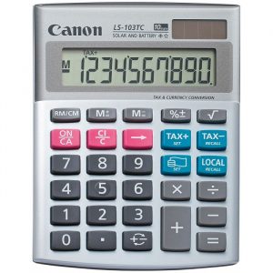 Calculator de birou CANON, LS103TC, ecran 10 digiti, alimentare solara si baterie, display LCD, functie business, tax si conversie moneda, gri, „BE1535B002AA” (include TV 0.18lei)