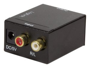 CONVERTOR audio LOGILINK, intrare: 2 x RCA, iesire: 1 x Toslink, 1 x Coaxial, 48KHz, alimentator extern 5V / 1A, black, „CA0102” (include TV 0.18lei)