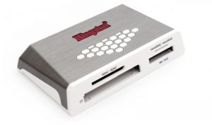 CARD READER extern KINGSTON, interfata USB 3.0, citeste/scrie: SD, microSD, MS, CF; plastic, alb & gri, „FCR-HS4” (include TV 0.18lei)