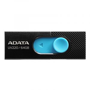 MEMORIE USB 2.0 ADATA 64 GB, retractabila, carcasa plastic, negru / albastru, „AUV220-64G-RBKBL” (include TV 0.03 lei)