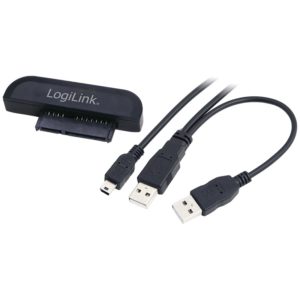 CABLU USB LOGILINK adaptor, USB 2.0 (T) la S-ATA (T), 6cm, adaptor USB la HDD S-ATA 2.5″, cu USB suplimentar pt. extra power, negru, „AU0011A” (include TV 0.18lei)