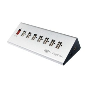 HUB extern LOGILINK, porturi USB: USB 2.0 x 7, Fast Charging Port, conectare prin USB 2.0, alimentare retea 220 V, argintiu, „UA0225” (include TV 0.8lei)