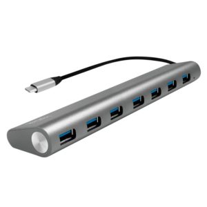 HUB extern LOGILINK, porturi USB: USB 3.0 x 7, conectare prin USB 3.1 Type C, cablu 0.1 m, argintiu, „UA0310” (include TV 0.8lei)