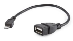 CABLU adaptor OTG GEMBIRD, pt. smartphone, Micro-USB 2.0 (T) la USB 2.0 (M), 15cm, asigura conectarea telef. la o tastatura, mouse, HUS, stick, etc., negru, „A-OTG-AFBM-03” (include TV 0.06 lei)