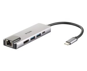 HUB extern D-LINK, porturi Gigabit LAN x 1, USB 3.0 x 2, HDMI x 1, USB Type C x 1, conectare prin USB Type C, cablu 17 cm, argintiu „DUB-M520” (include TV 0.8lei)