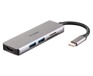HUB extern D-LINK, porturi SD/microSD Dual Card Reader x 1, USB 3.0 x 2, HDMI x 1, conectare prin USB Type C, cablu 11.5 cm, argintiu „DUB-M530” (include TV 0.8lei)