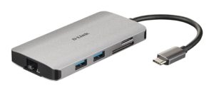HUB extern D-LINK, porturi Gigabit LAN x 1, SD/microSD Dual Card Reader x 1, USB 3.0 x 3, HDMI x 1, USB Type C x 1, conectare prin USB Type C, cablu 15 cm, argintiu „DUB-M810” (include TV 0.8lei)