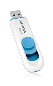 MEMORIE USB 2.0 ADATA 32 GB, retractabila, carcasa plastic, alb / albastru, „AC008-32G-RWE” (include TV 0.03 lei)