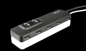 HUB extern TRUST, porturi USB USB 2.0 x 7, conectare prin USB 2.0, cablu 1.40m, negru, „TR-20576” (include TV 0.8lei)