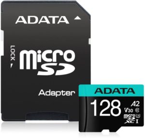 CARD MicroSD ADATA, 128 GB, microSDHC, clasa 10, standard UHS-I U3, „AUSDX128GUI3V30SA2” (include TV 0.03 lei)