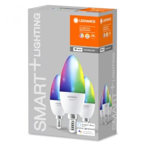SET 3 becuri smart LED Osram, soclu E27, putere 5W, forma lumanare, lumina multicolora, alimentare 220 – 240 V, „000004058075485938” (include TV 1.8lei)