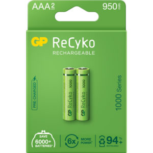 Acumulatori GP Batteries, ReCyko 1000mAh AAA (LR03) 1.2V NiMH, paper box 2 buc. „GP100AAAHCE-2EB2” „GPRHC103E000” (include TV 0.16lei)