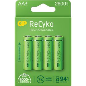 Acumulatori GP Batteries, ReCyko 2600mAh AA (LR6) 1.2V NiMH, paper box 4 buc. „GP270AAHCE-2EB4” „GPRHC272E001” (include TV 0.32lei)