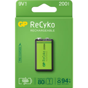 Acumulatori GP Batteries, ReCyco 200mAh 9V NiMH, paper box 1 buc. 20R8H-EB1, „GP20R8H-2EB1” „GPRHV208R075” (include TV 0.08 lei)