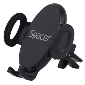 SUPORT auto SPACER pt. SmartPhone, fixare in ventilatie prin CLIPS, prindere laterala, rotire 360 grade, negru, „SPCH-GRV-CLIPS”