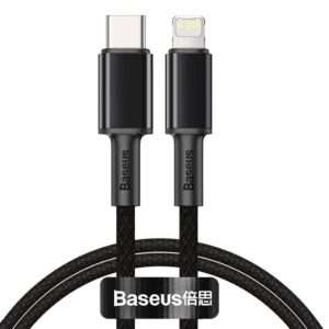 CABLU alimentare si date Baseus High Density Braided, Fast Charging Data Cable pt. smartphone, USB Type-C la Lightning Iphone PD 20W, braided, 2m, negru „CATLGD-A01”