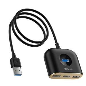 HUB extern Baseus Square, porturi USB: USB 3.0 x 1 + USB 2.0 x 3, conectare prin USB 3.0, lungime 1 m, negru, „CAHUB-AY01” (include TV 0.8lei) – 6953156297104