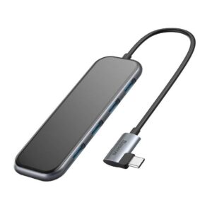 HUB extern Baseus Multi-Functional, porturi USB: USB 3.0 x 4 + USB Type-C PC 20V / 3A (max) x 1, conectare prin Type-C, gri, „CAHUB-EZ0G” (include TV 0.8lei) – 6953156293052