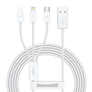 CABLU alimentare si date Baseus Superior Series, pt. smartphone, USB la Micro-USB + Lightning Iphone + USB Type-C 3.5A, 1.5m, alb 