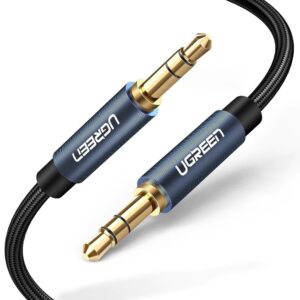 CABLU audio Ugreen, „AV112” stereo (3.5 mm jack T/T), conectori auriti, 2m, braided, albastru „10687” (include TV 0.18lei) – 6957303816873