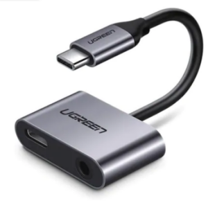ADAPTOR Incarcare si audio Ugreen, „CM193”, 1 x USB Type-C(T) la 1 x USB Type-C(M) si 1 x Jack 3.5mm(M), lungime cablu 10 cm, gri „50596”