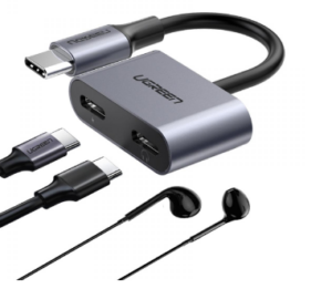 ADAPTOR Incarcare si audio Ugreen, „CM232”, 1 x USB Type-C(T) la 2 x USB Type-C(M), lungime cablu 15 cm, gri „60165”