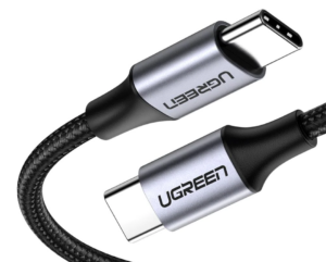 CABLU alimentare si date Ugreen, „US261”, Fast Charging Data Cable pt. smartphone, USB Type-C la USB Type-C 60W/3A, braided, 2m, negru/gri „50152” (include TV 0.06 lei) – 6957303851522