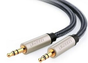 CABLU audio Ugreen, „AV125” stereo 3.5 mm jack (T) la 3.5 mm jack (T), braided, 2m, conectori auriti, gri „10604” (include TV 0.18lei) – 6957303807208