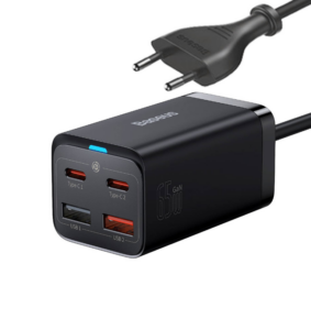 INCARCATOR retea Baseus GaN3 Pro, Quick Charge 65W, 2 x USB, 2 x USB Type-C, include cablu USB Type-C la USB Type-C 100W 1m, negru „CCGP040101”