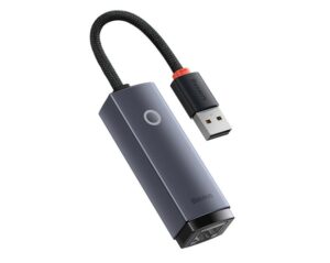 ADAPTOR RETEA Baseus Lite, USB 2.0 to RJ-45 10/100 Mbps Adapter, metalic, LED, gri „WKQX000013” (include TV 0.18lei) – 6932172606046