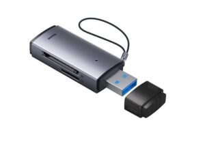 CARD READER extern Baseus Lite, interfata USB 3.0, citeste/scrie: SD, microSD viteza pana la 480Mbps, suporta carduri maxim 512 GB, metalic, gri „WKQX060013” (include TV 0.03 lei) – 6932172608194