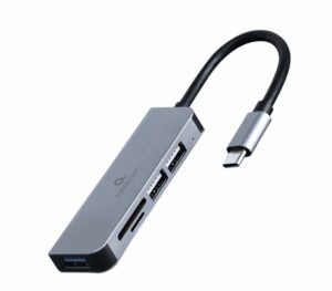 HUB extern GEMBIRD, porturi USB: USB 3.1 x 1, USB 2.0 x 2, conectare prin USB Type-C, suport SD / MicroSD, argintiu, „UHB-CM-CRU3P1U2P2-01” (include TV 0.8lei)