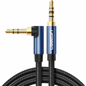 CABLU audio Ugreen, „AV112” stereo (3.5 mm jack T/T), conectori auriti, 1m, braided, unghi de 90 grade la un cap, albastru „60179” (include TV 0.18lei) – 6957303861798