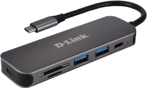 HUB extern D-LINK, porturi 2 x SuperSpeed USB 3.0, 1 x USB-C (Thunderbolt 3) port with data sync, Dual-Slot SD/microSD/SDHC/SDXC Card Reader, conectare prin USB Type C, cablu 10 cm, metalic, argintiu „DUB-2325” (include TV 0.8lei)