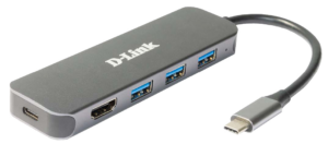 HUB extern D-LINK, porturi 3 x SuperSpeed USB 3.0, 1 x USB-C with data sync & power delivery up to 60W, 1 x HDMI 4k,Dual-Slot SD/microSD/SDHC/SDXC Card Reader, conectare prin USB Type C, cablu 10 cm, metalic, argintiu „DUB-2333” (include TV 0.8lei)