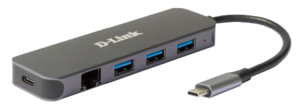 HUB extern D-LINK, porturi 3 x SuperSpeed USB 3.0, 1 x USB-C with data sync & power delivery up to 60W, 1 x RJ-45 Gigabit, conectare prin USB Type C, cablu 10 cm, metalic, argintiu „DUB-2334” (include TV 0.8lei)